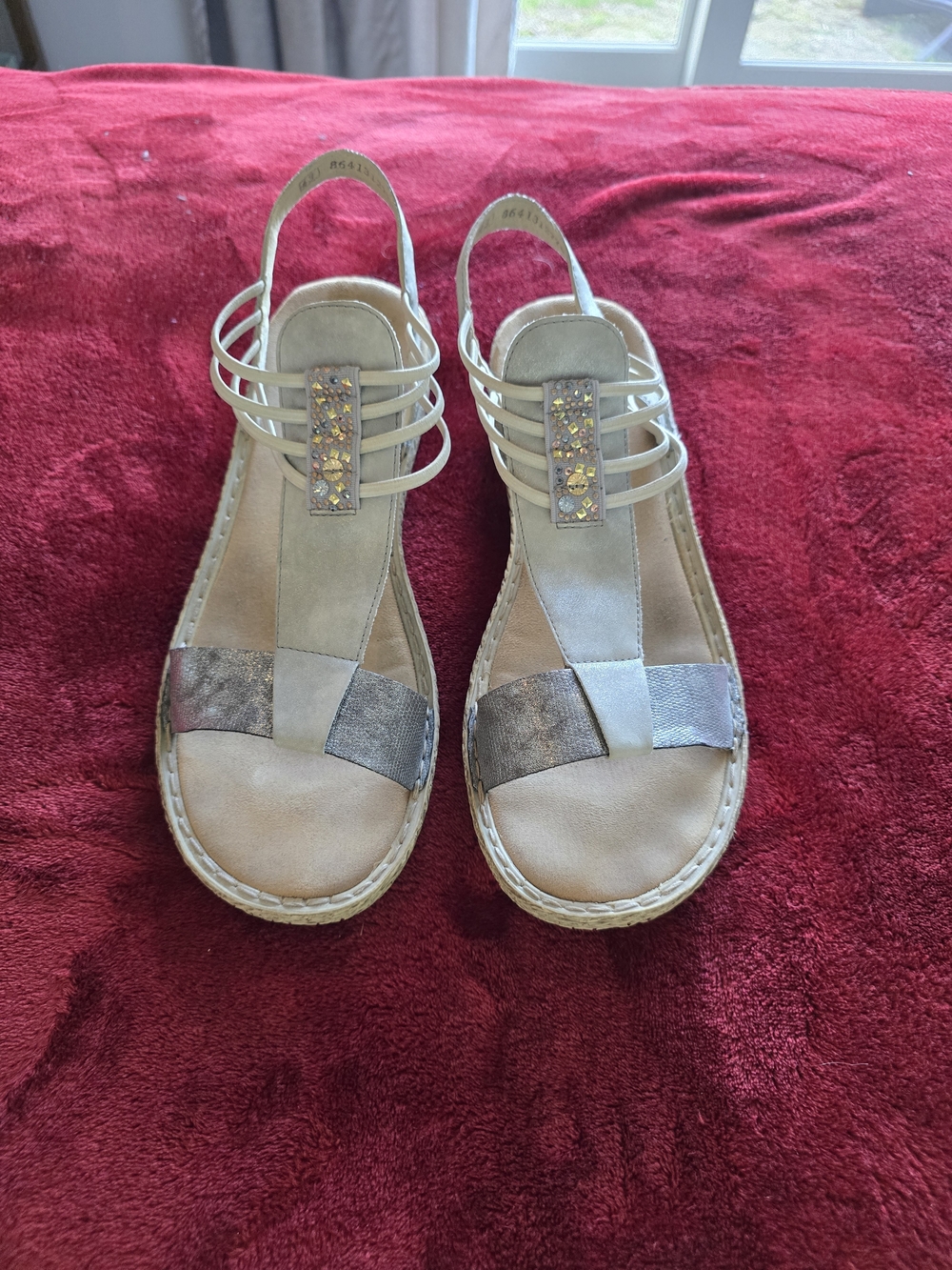 rieker gray and silver slingback sandals, size 43